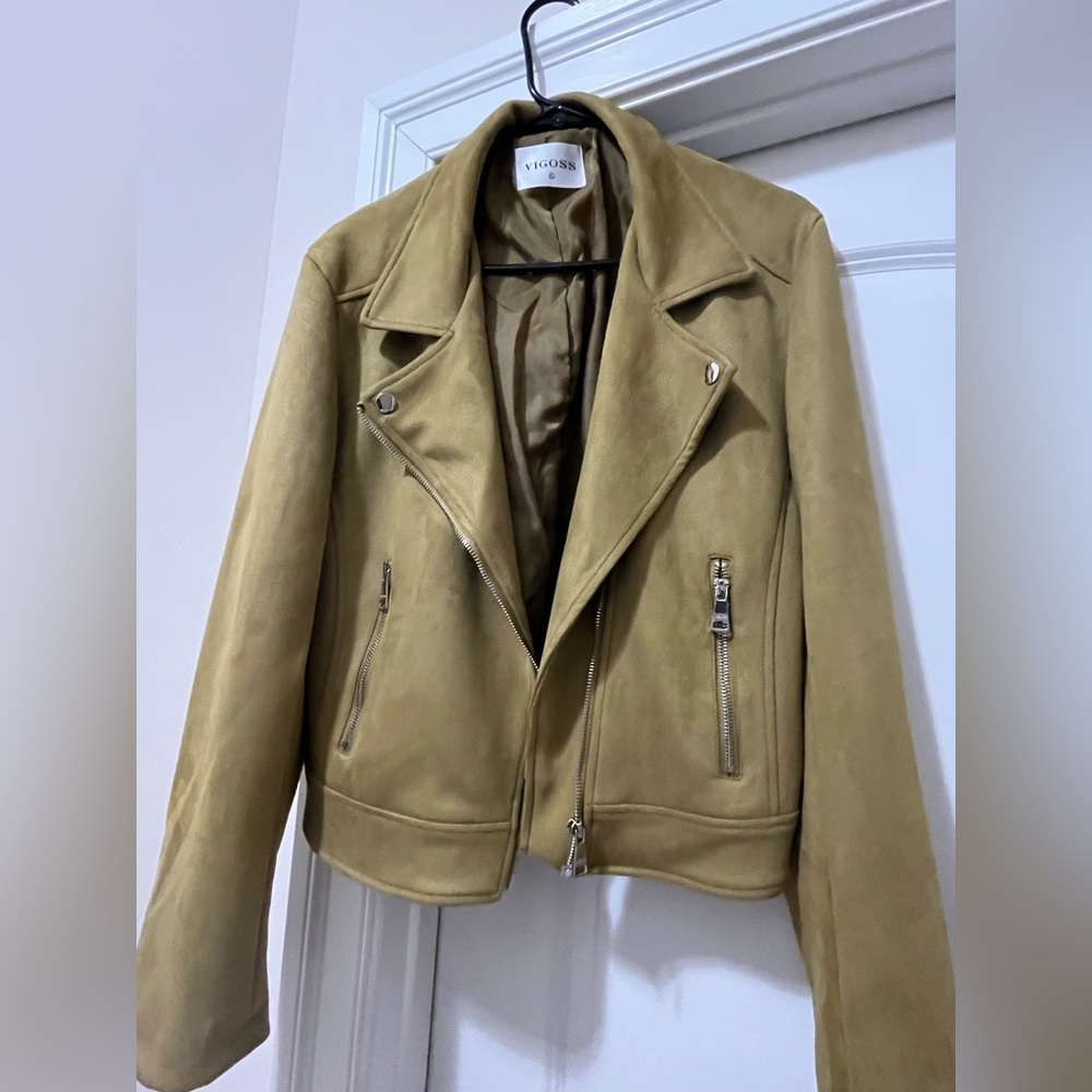 Faux Suede Moto Jacket (Size XL - Chartreuse)